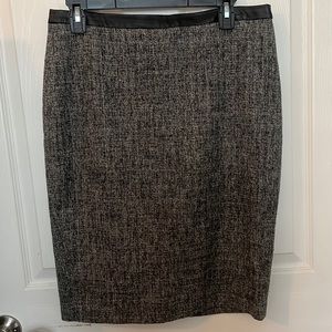 Ann Taylor Tweed Pencil Skirt with Leather Trim